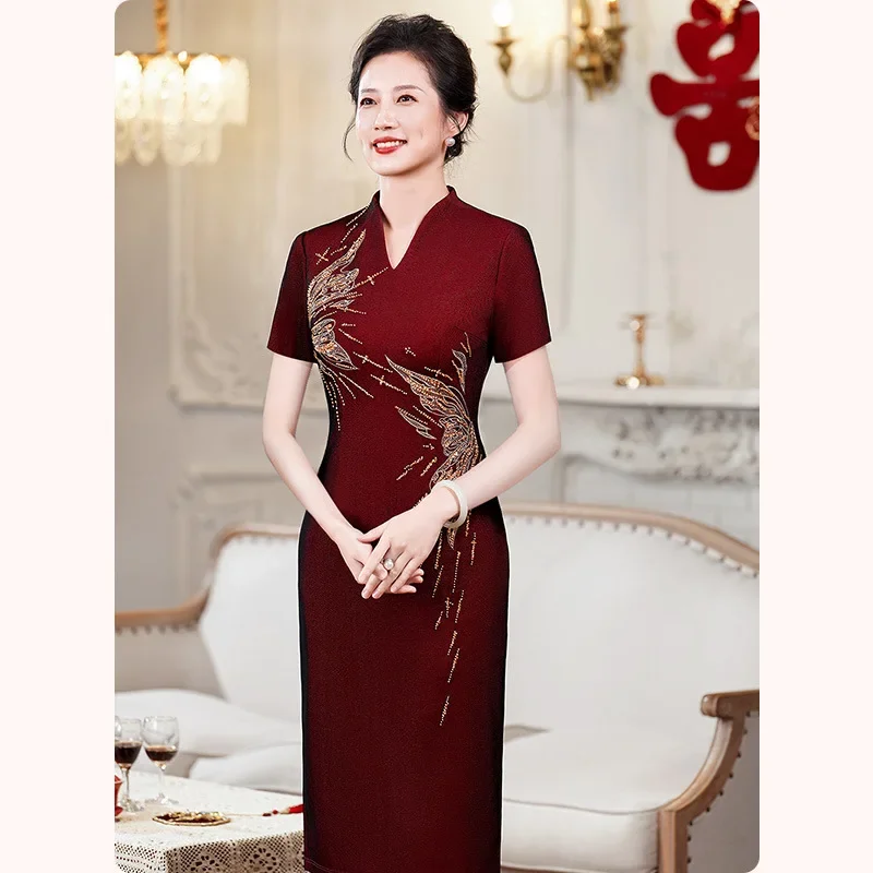 2025年春新作 美しいファッション エレガント 高級 大人女性 ウェディング トースト プレミアムドレス 花嫁の母 デイリーウェア