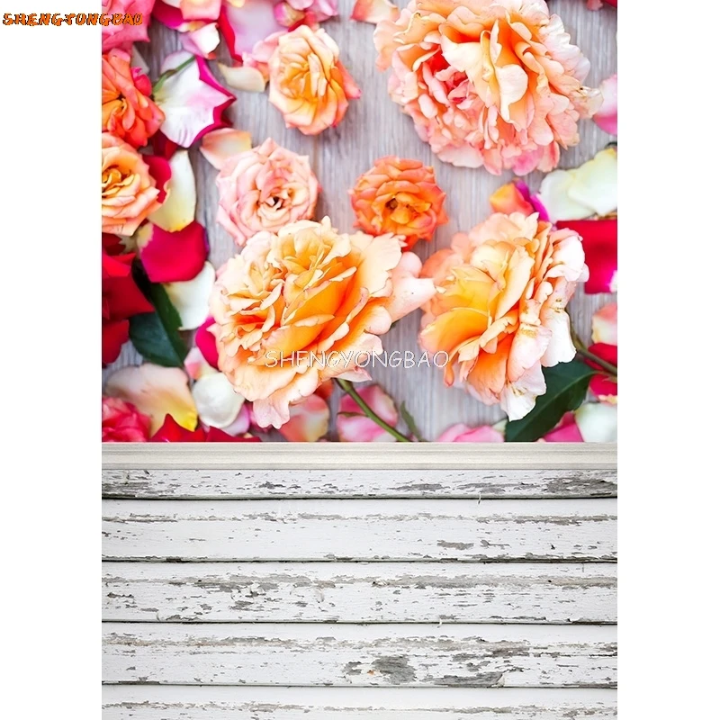SHENGYONGBAO Spring Photography Background Flower Wood Floor Backdrop Studio Photo for Children Newborn Photocall CAT-03