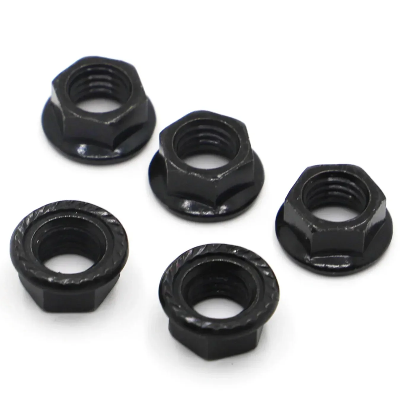 5-50pcs M3 M4 M5 M6 M8 M10 M12 Black Carbon Steel Metric Threaded Hex Head Serrated Spinlock Flange Nut Locknut DIN6923