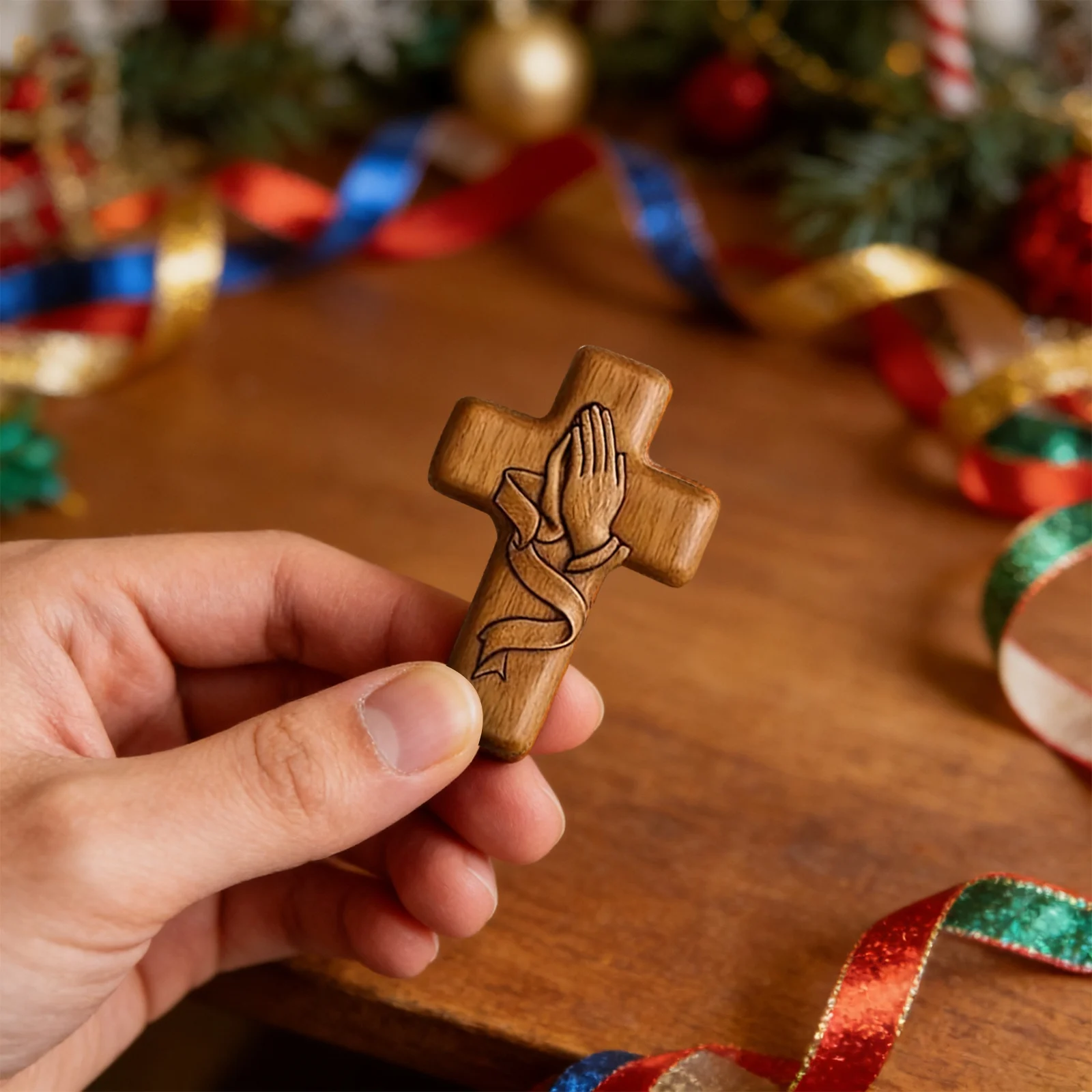 Cross Gift Handheld Comfort Inspirational Reminder, Spiritual Wooden With Pocket For Encouragement & Thoughtful Christians Gifts