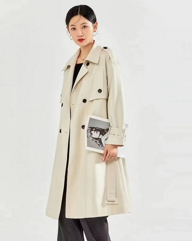 

Top Quality New Long Coat Trench 2023 Autumn Winter Windbreaker Women Double Breasted Adjustable Belt Classic Coat Beige Khaki