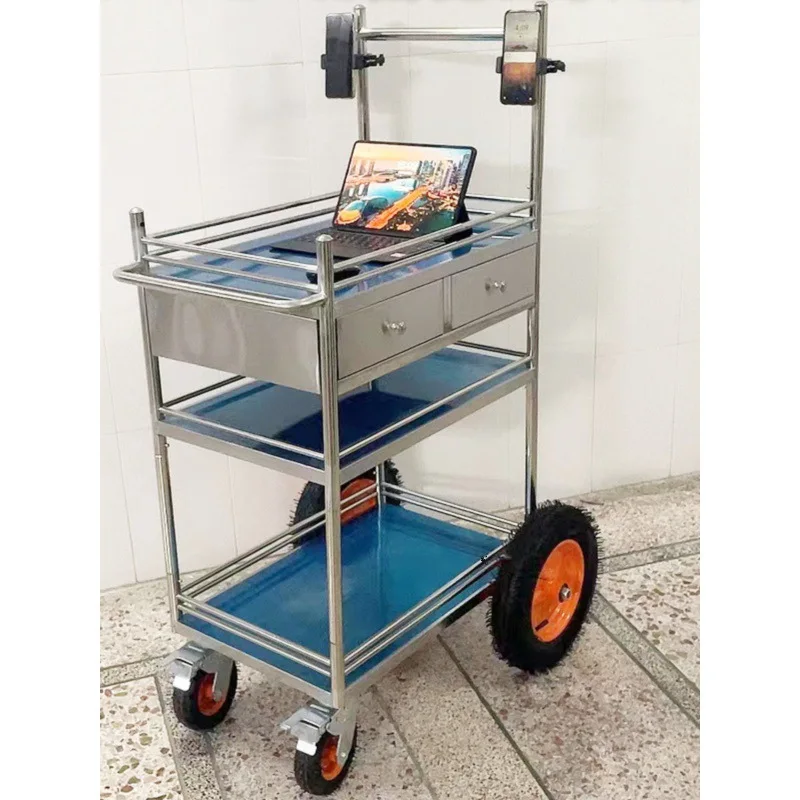 Stainless steel live broadcast cart outdoor disassembly portable display stand stall car promotion table test snack rack