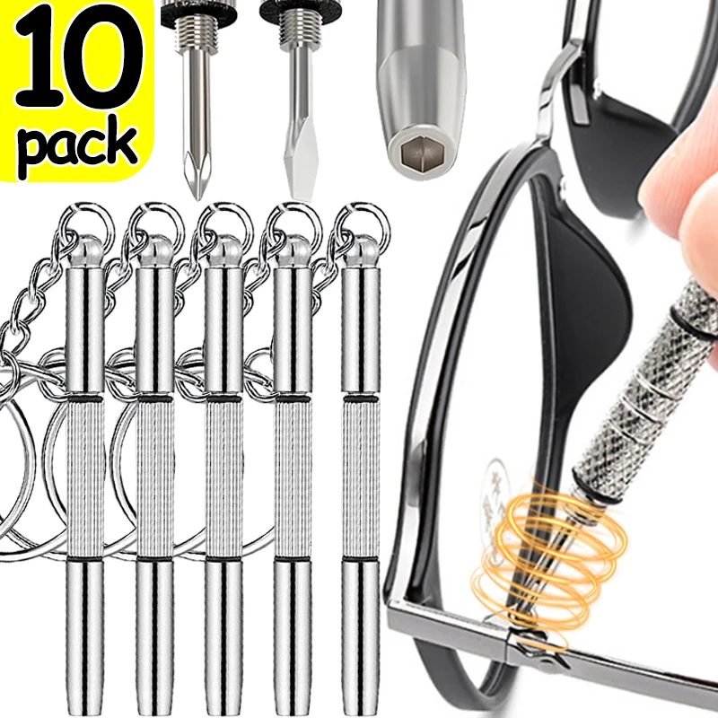 10pcs 3 In 1 Glasses Screwdriver Eyeglass Screwdriver Watch Repair Kit Keychain Portable Hand Tools Precision Screwdriver Tools