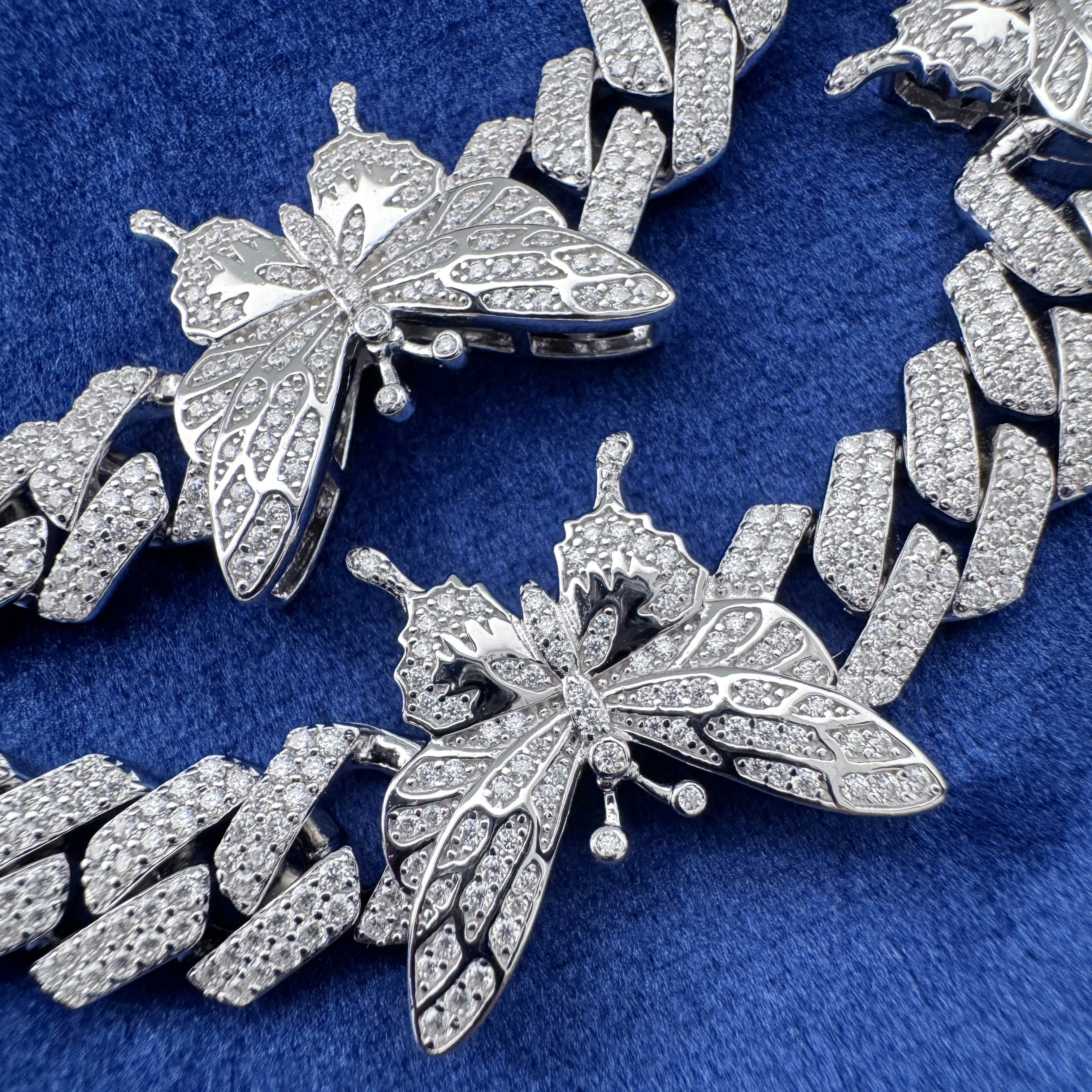 Butterfly Hiphop Cuban Link Necklace 925 Sterling Silver 2Rows 12mm Iced Out Moissanite Cuban Chain.