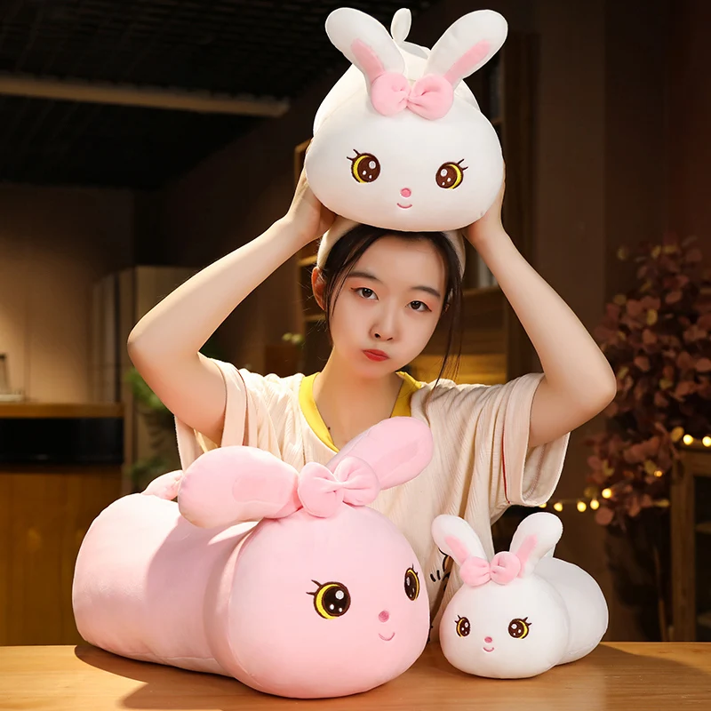 25/35/50CM Kawaii Rabbit Plush Soft Toys Stuffed Cartoon Animal Doll Lying White Pink Rabbit Plushie Pillow For Girls Gifts