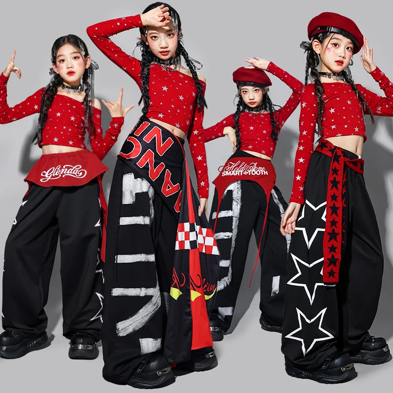 junior Kids Hip Hop Jazz Street Dance clothes y2k star T-shirt Pants teen Girl Performance Costume Stage Outfit Child sport Suit