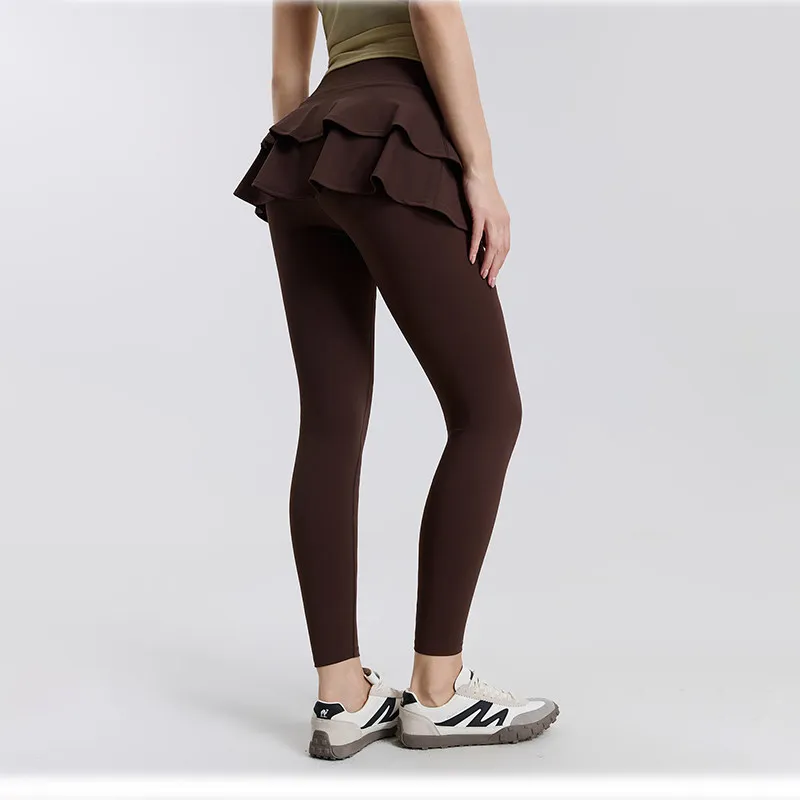 Yoga Skirt Pants for Women Fake Double layered With Pockets Fitness Leggings High-Waist Skirt Pants Gym Trainning Slim Tights