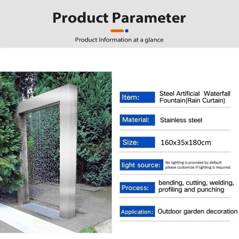 Square Frame Mirror Polished Metal Water Curtain Ornament Vertical Continuous Flow Screen Villa Courtyard Outdoor Landscape