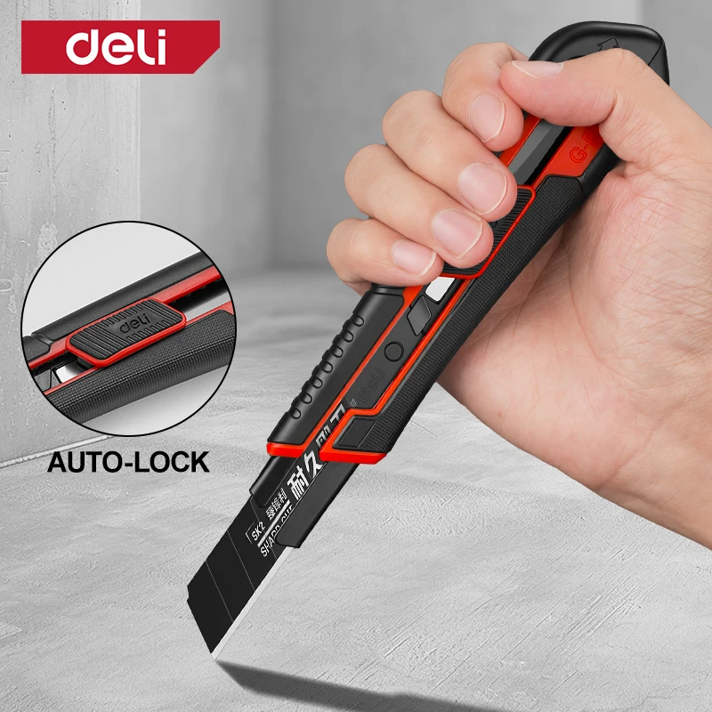 18mm Rubber Grip Utility Knife SK2 Black Blade Heavy Duty Self Lock Snap Off Cutter For Construction Warehouse And Thick Box