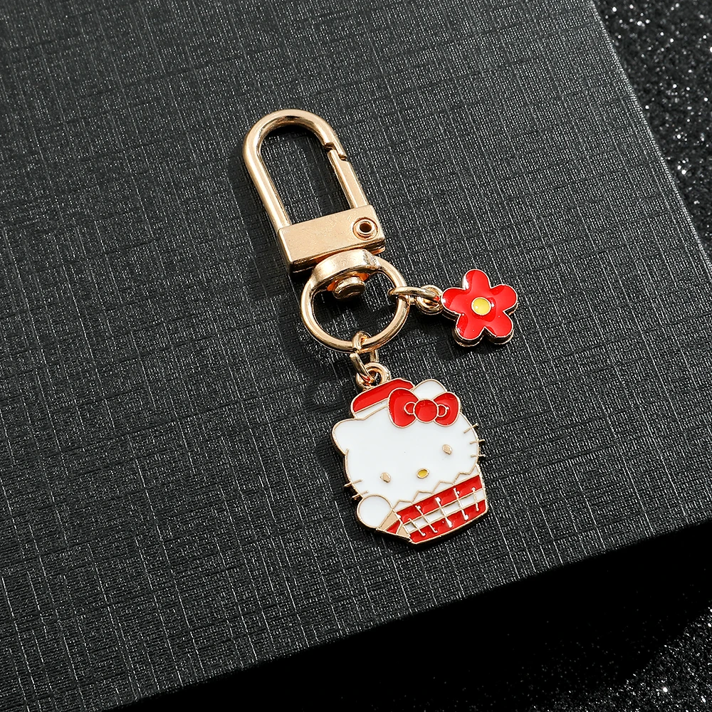 Sweet Cute Hello Kitty Cake Charm Pendant Keychain for Women Girls Fans Sanrio Keyring Birthday Wedding Party Children\'s Gifts