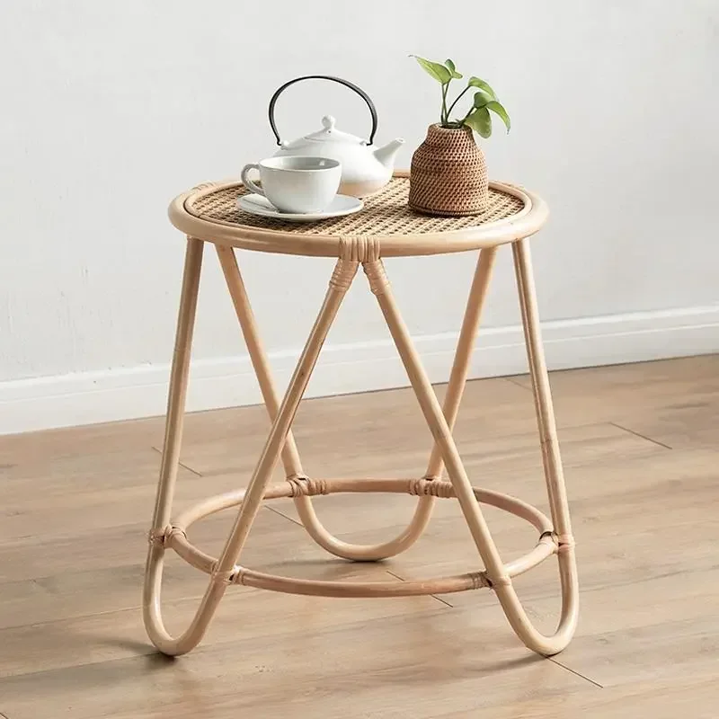 

Minimalist Nordic Coffee Table Small Apartment Round Side Mesa Living Room Tablo Simple Household Rattan Art