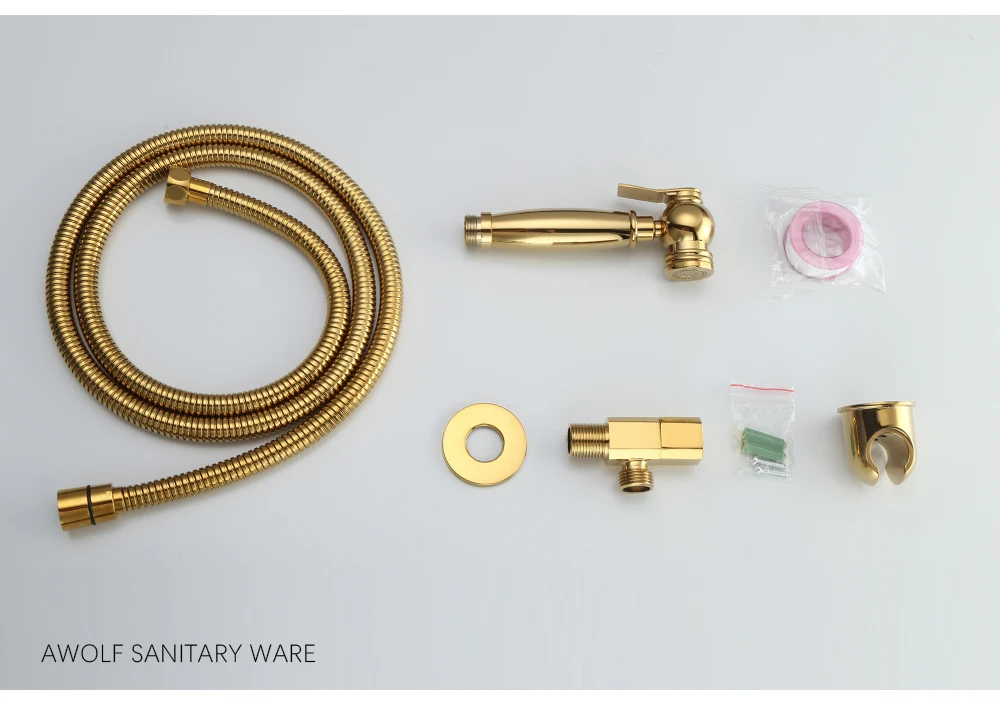 Awolf Titanium Gold Handheld Toilet Bidet Sprayer Solid Brass High Pressure Hygienic Shower Head Shattaf Set Bidet Faucet AP2107