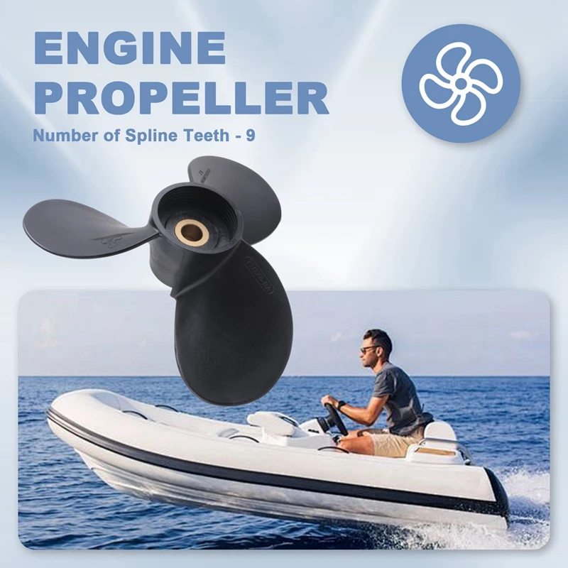 

B0a-tOutboard Propeller 6E0-45941-01-El 7 1/2X8-Ba for Yamaha 4Hp-6Hp Plastic Alloy 3 Blade Black 9 Spline