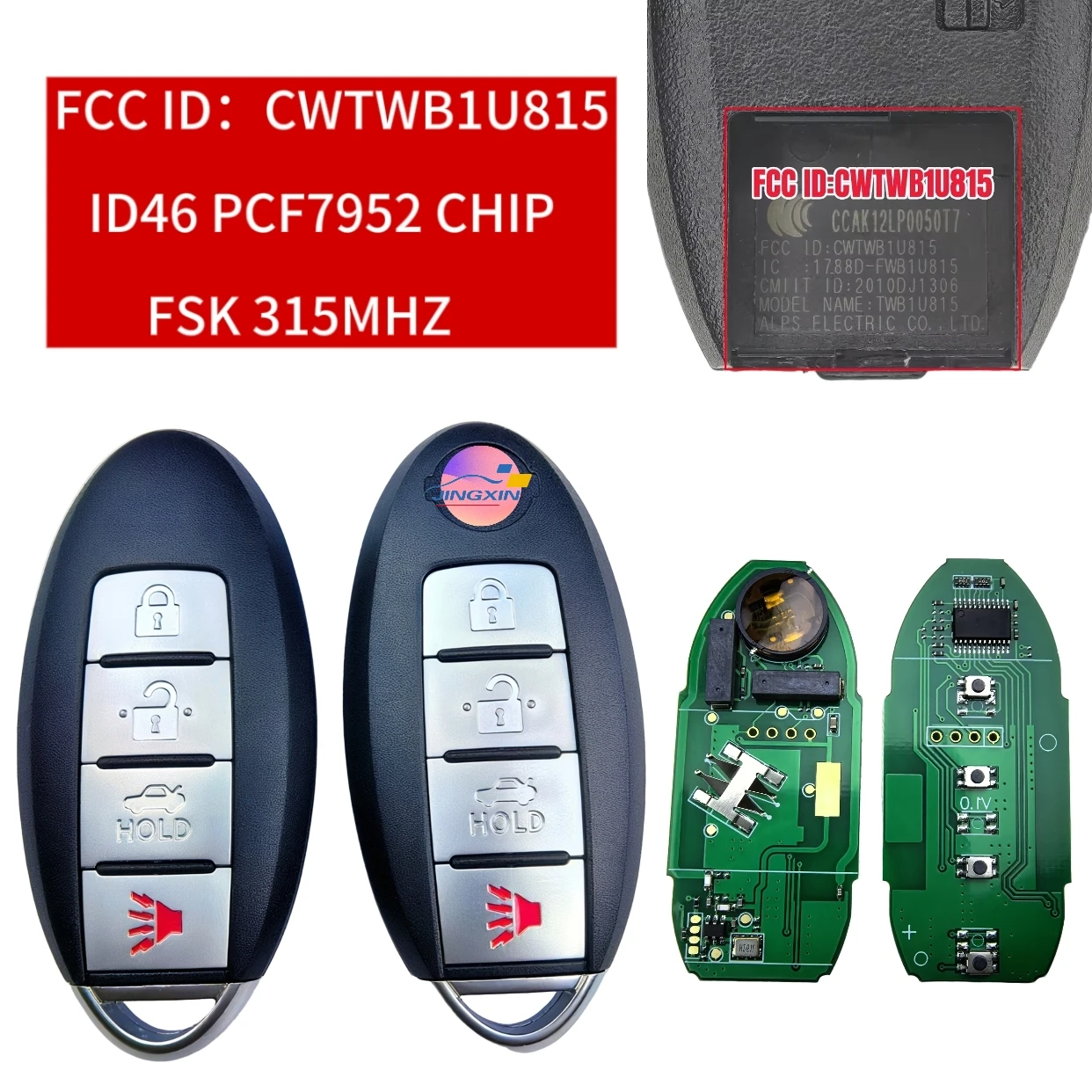 Jingxin CWTWB1U815 4BT 315Mhz ID46-pcf7952 chip Smart Key and board for Nissan Sunny Teana Sylphy Sentra Versa car key and shell
