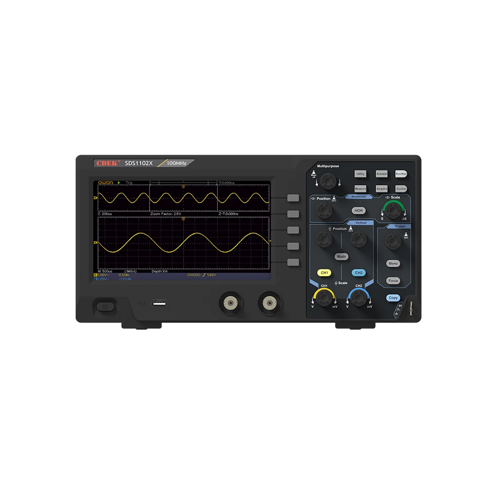 CDEK SDS1102X Digital Meter 2 Channels 100Mhz Bandwidth Portable 7inch LCD USB Tester