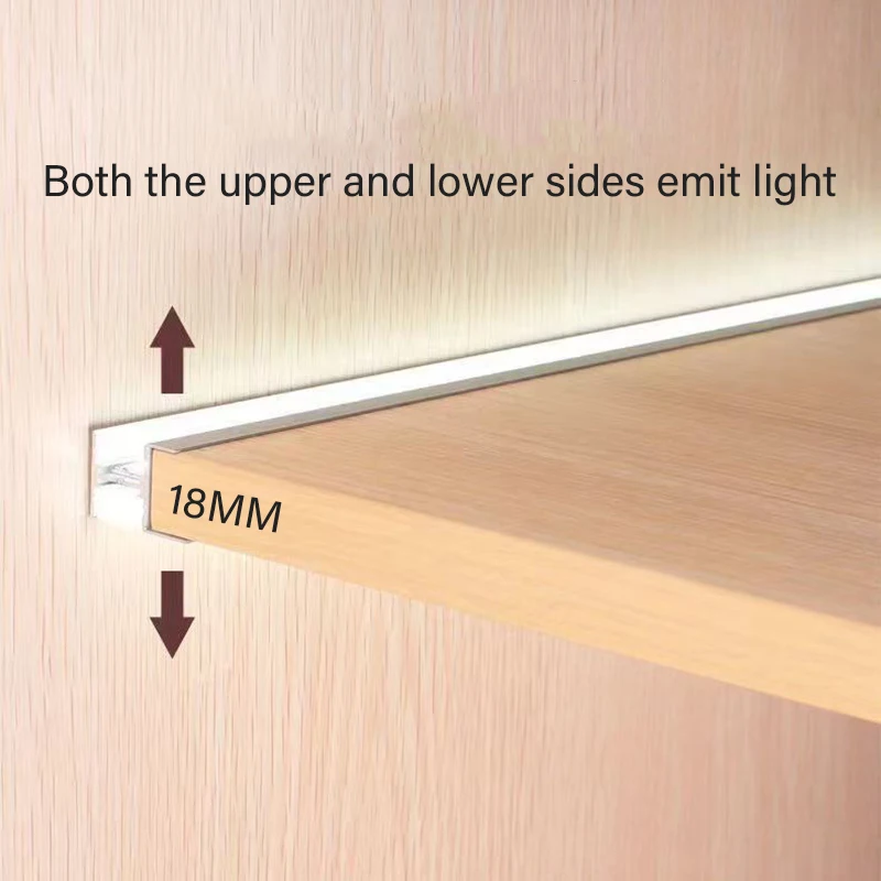 Up Down Glowing Led Aluminum Profile 18mm Built-in Cabinet Cupboard Wooden Linear Light Hard Bar Light