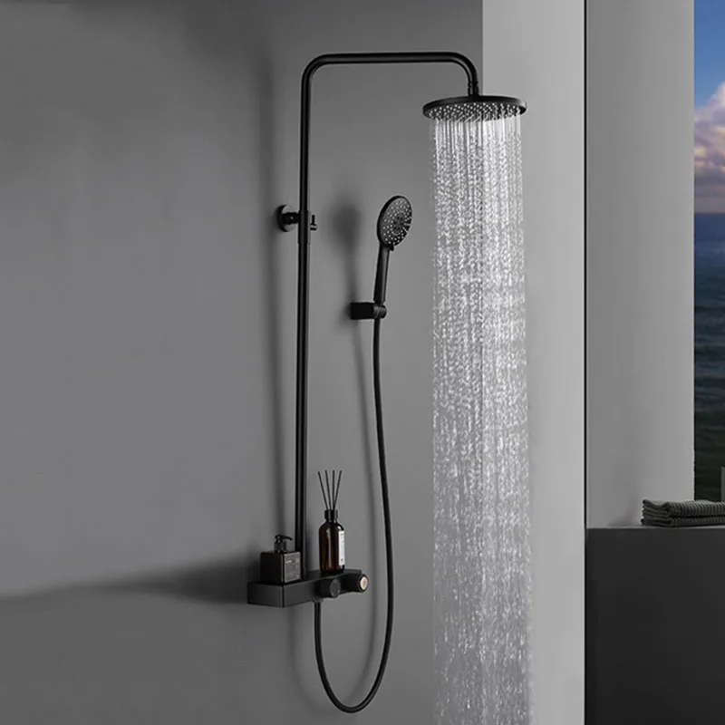

Brushed Gold Bathroom Shower Set Wall Mounted Thermostatic Shower Faucet Head Handheld Sprayer Bathtub Spout Mixer Tap