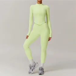 2 Pieces Yoga Suit Sports Set Women Gym Set Women Tracksuit Running Workout Long Sleeve Zipper Jacket Sports Shirt Yoga Clothing