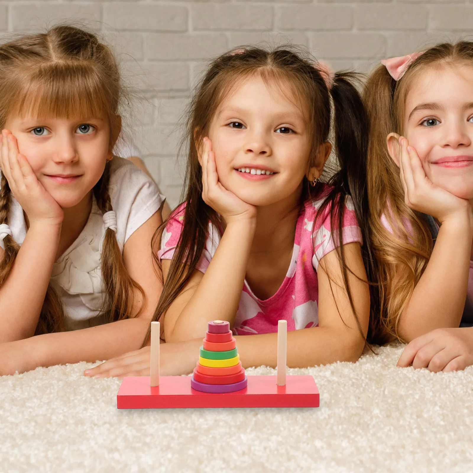 Conjunto de Quebra-Cabeça de Madeira Colorido, Torre de Empilhamento de Anéis, Jogo Educativo Montessori para Crianças