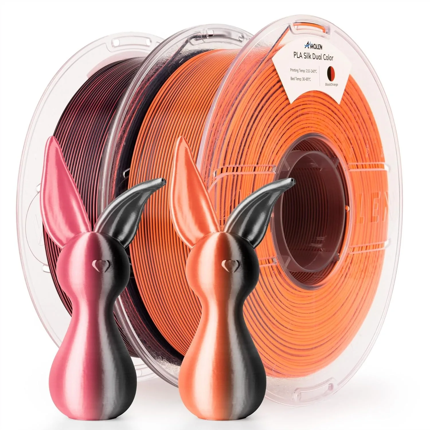 

Silk Dual Color PLA 3D Printer Filament Bundle 2KG, Shiny Color Change 1.75mm Pack for FDM Printers, Black Orange & Black Pink