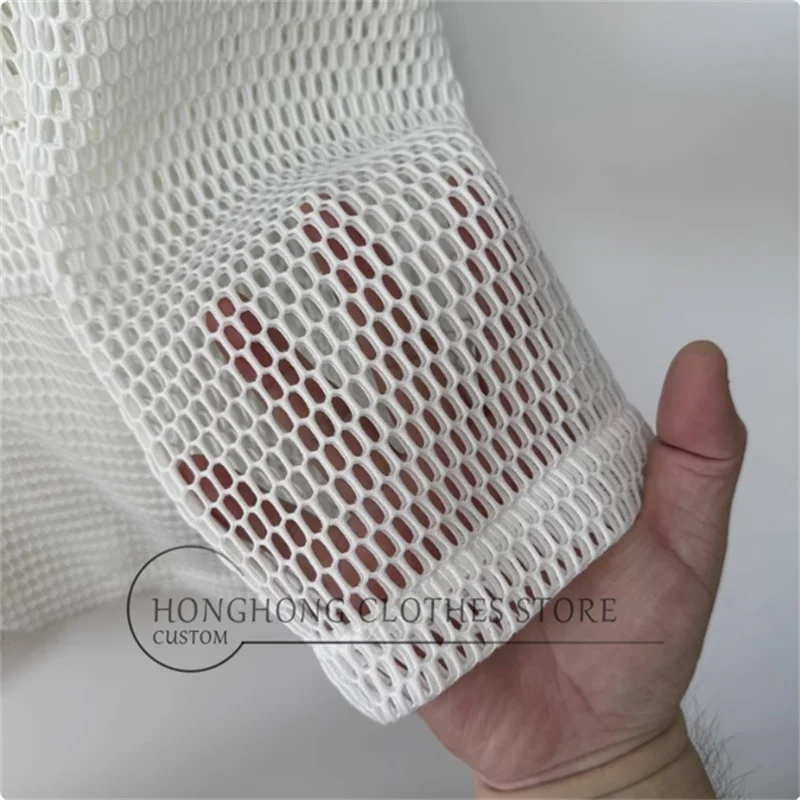 Original design of white three-dimensional mesh hollowed-out see-through simple and casual jacket suit