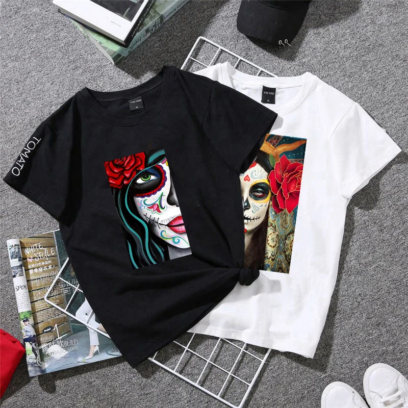 Halloween Skull Ghost Bride Patch Iron on Heat Transfer Printing Stickers for Clothes T-Shirt DIY Appliques Thermal Patches