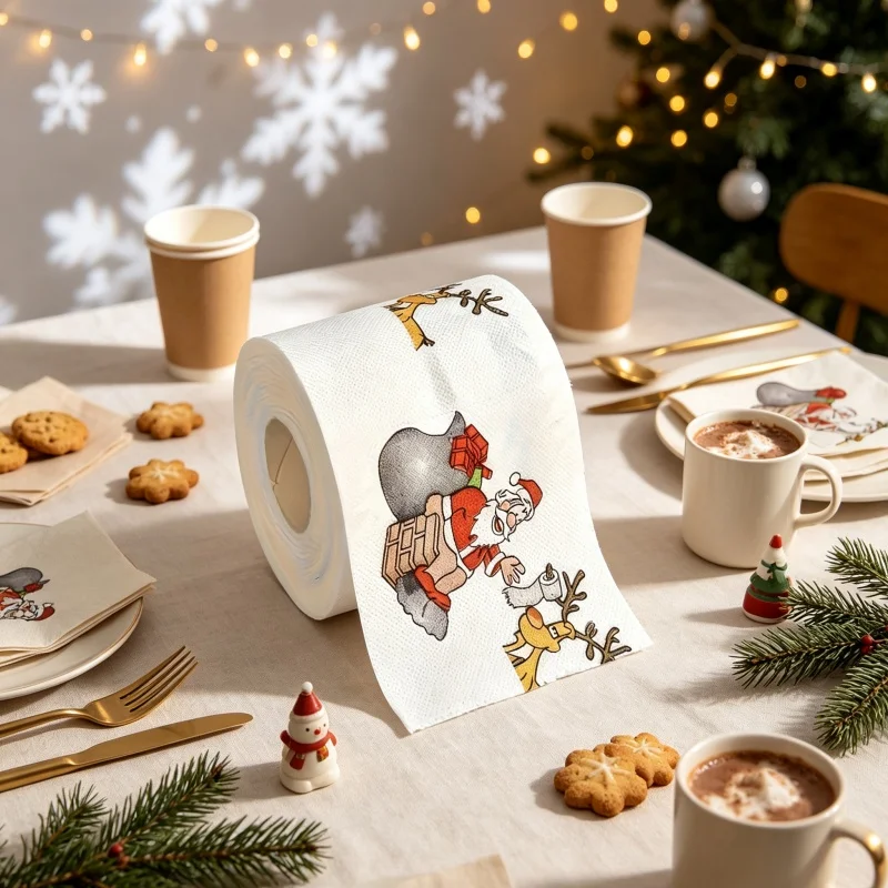 2 Roll Christmas Funny Printed Toilet Paper, Santa & Reindeer Novelty Decorative Tissue, Xmas Party Dining Table Ornament, Bathr