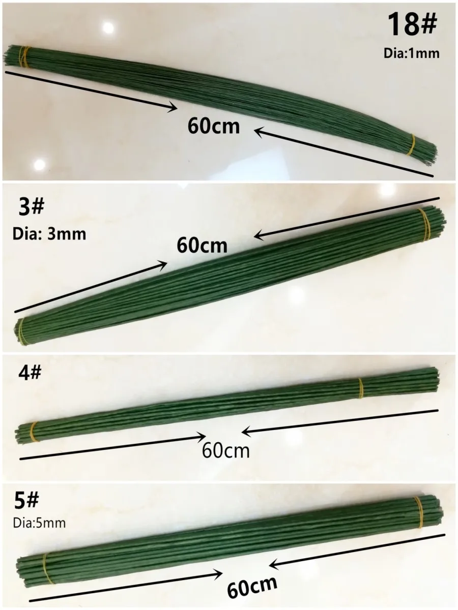 1mm 2/3/4/5mm 40/60cm Dunkelgrüner Draht Seidenblumen-Stiel DIY Handgefertigter Dekorativer Kranz Künstliche Blumenzweige Floristik-Bastelbedarf – Detail 2