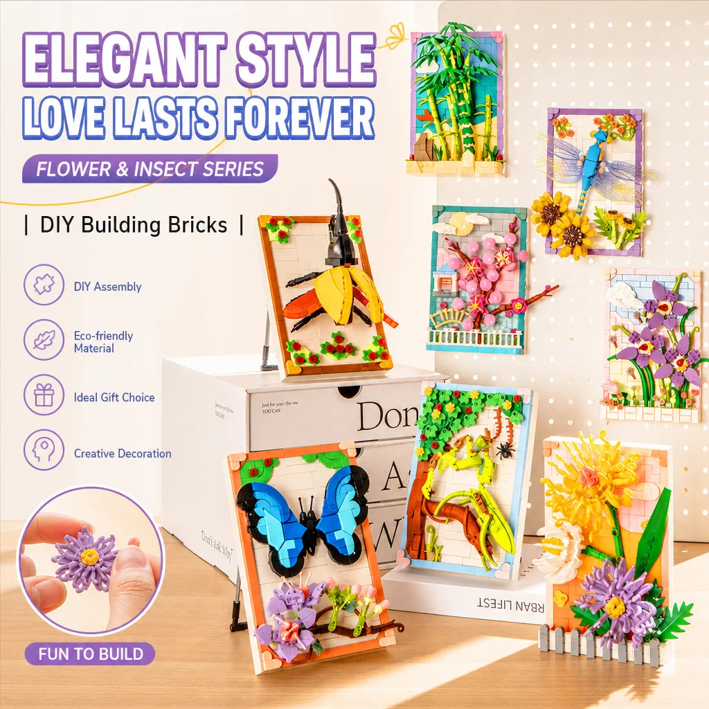 Home Decor Under 300 - 19cm Building Block Flower Insect Photo