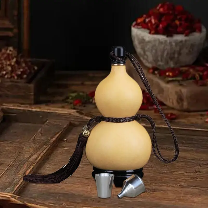 Natural Gourd Bottle Outdoor Water Bottle With Tassel Rope Calabash Home Table Decor Chinese Pumpkin for Drinks Holder Ornament