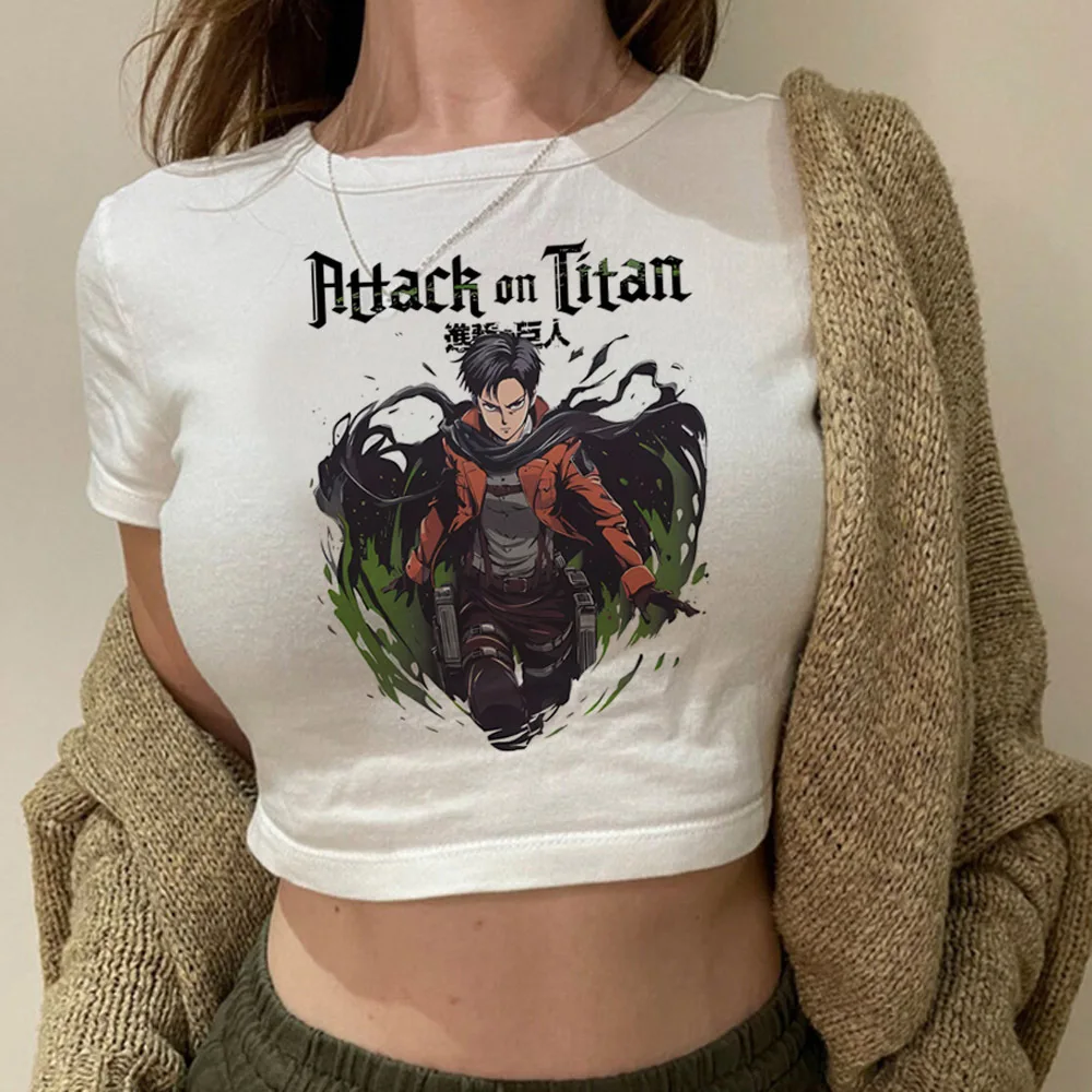 Attack on Titan crop top 2000s 2025 summer Streetwear cute corset gyaru Grunge teens tshirt