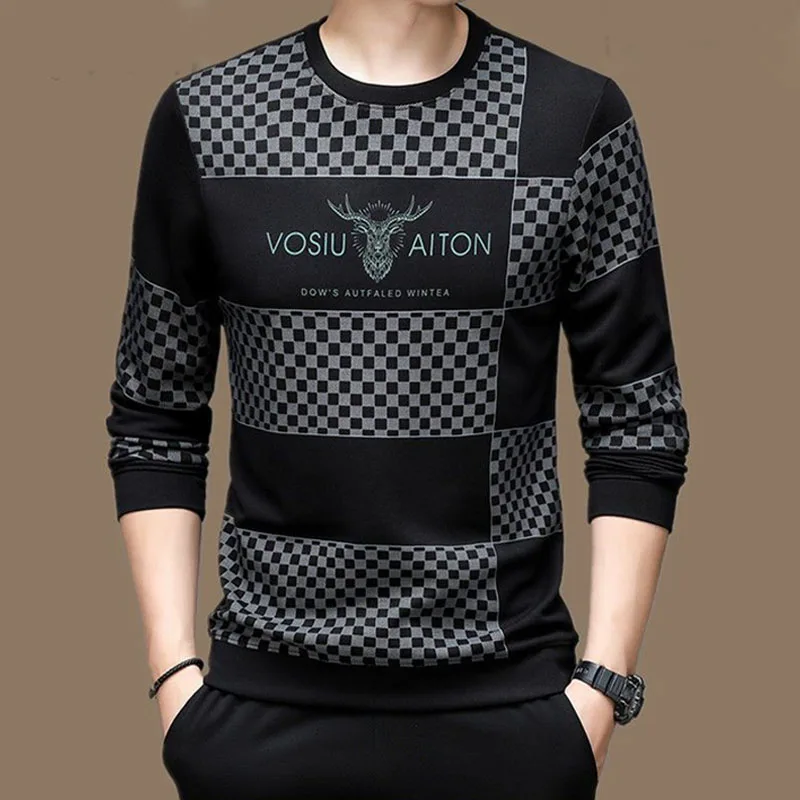 Spring Autumn New Male Clothes Trend Printed Round Neck Tops 2023 Fashionable Long Sleeve High Quality Luxury Men\'s T-shirt