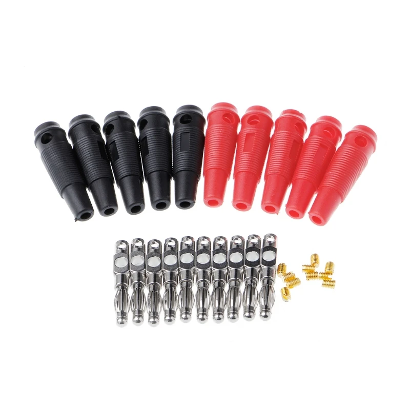 10 Pcs Red Black 4mm Solderless Side Stackable Banana Plug Dropsale