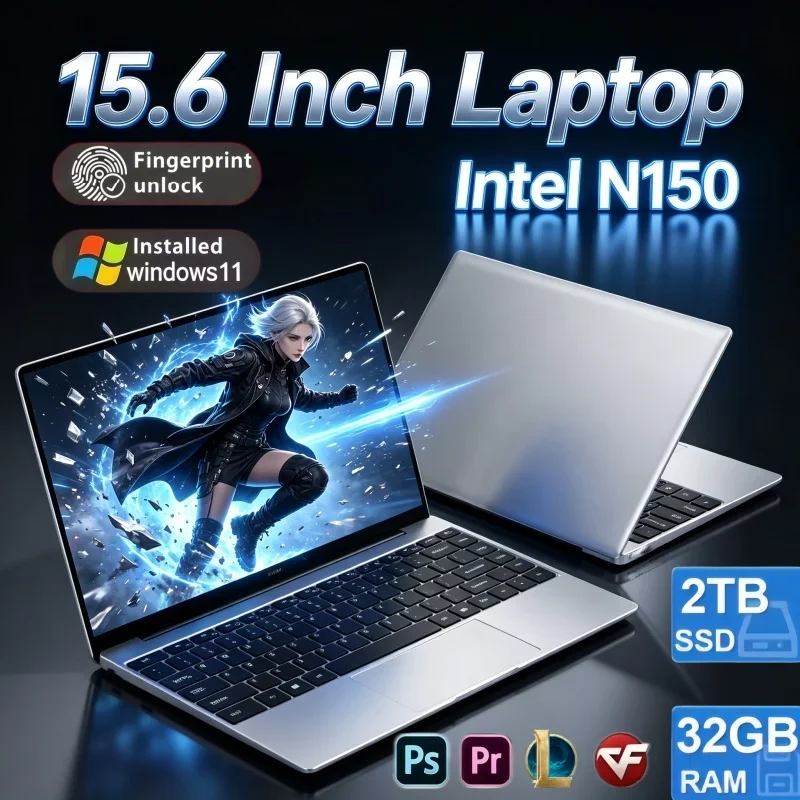 2026 New 15.6 Inch Full HD Laptop Notebook Intel N150 Windows 11 16GB RAM 2TB SSD Stable Performance For Daily Home Office Tasks