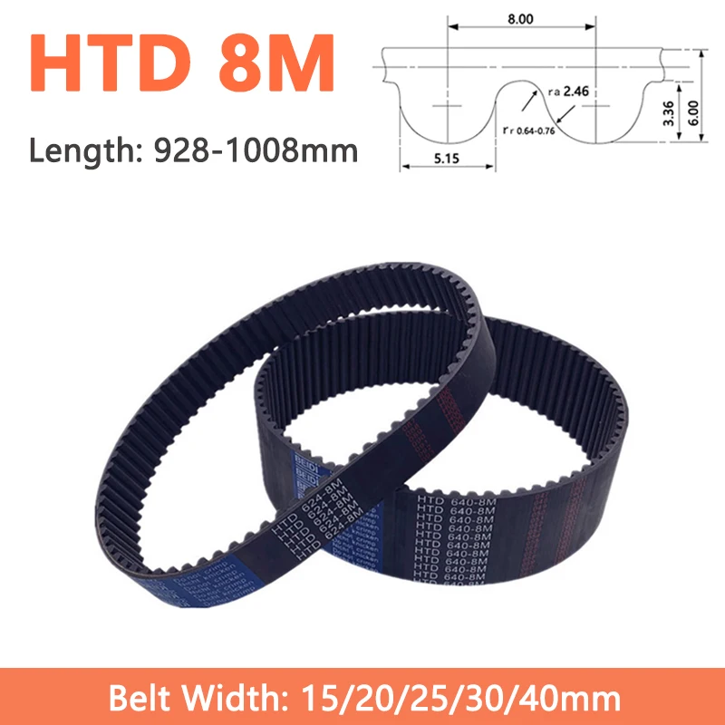 

1pc HTD8M Synchronous Timing Belt Width 15 20 25 30 40mm 8M Rubber Closed Loop Drive Belt Length 928 936 944 952 960 968-1008mm