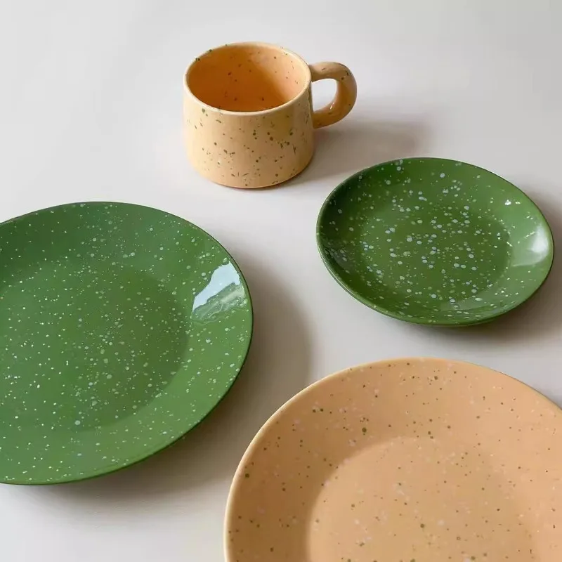 

Belgian ceramic tableware set, ceramic disc, long dish, bowl, mug.