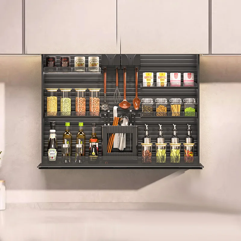 Intelligent Electric Hanging Cabinet Lift Basket Kitchen Cabinet Vertical Pull-down Rack Up And Down Telescopic Seasoning Basket