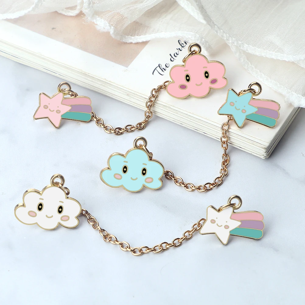 Children Brooch Cute Rainbow Meteor Stars Pink Cloud Metal Chain Badge Cartoon Enamel Pins Fashion Jewelry Gift for Little Girls