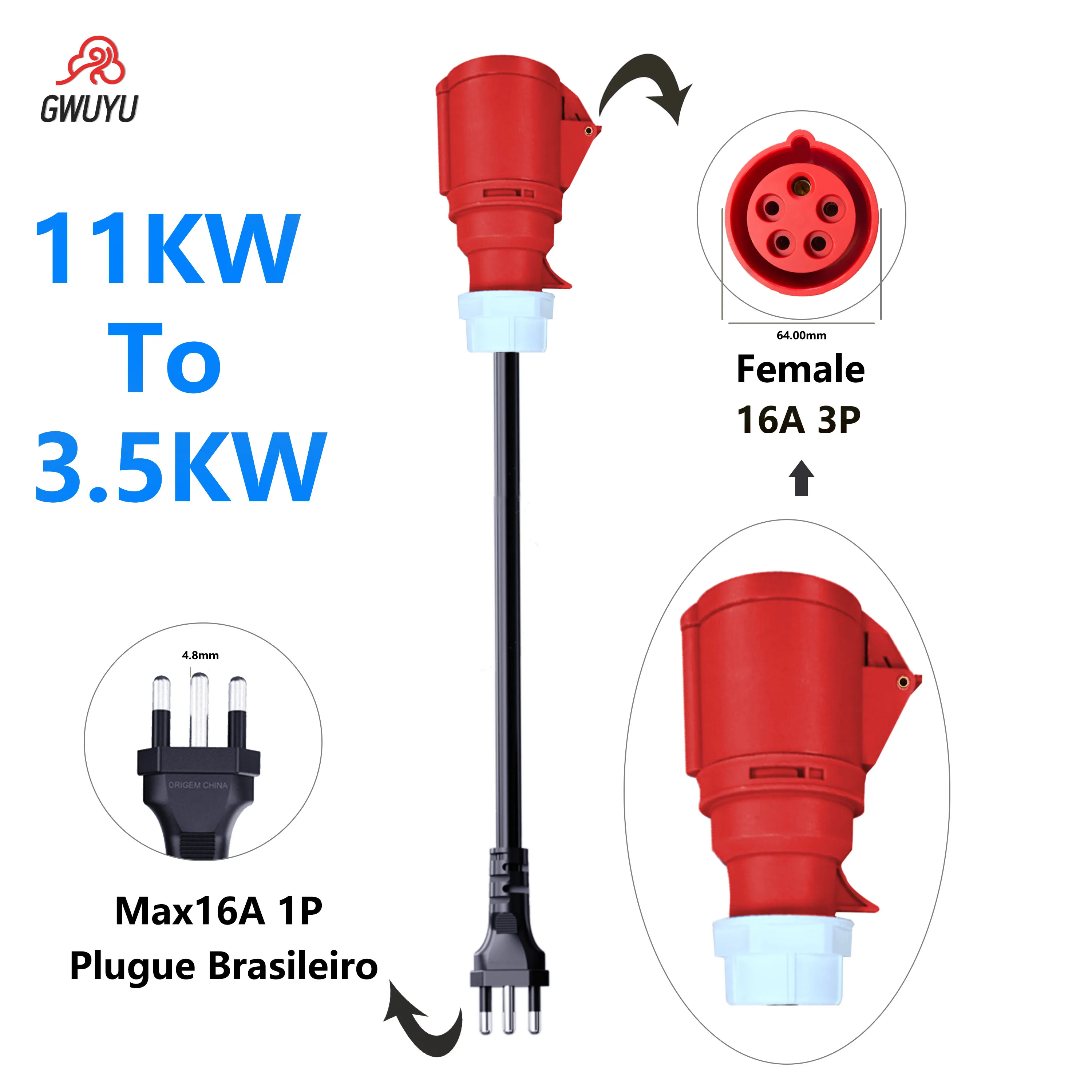 

GWUYU Electric Vehicle Charging Plug BR To CEE 7/11KW To 3.5KW Electric Vehicle Charging Units New Energy Vehicle Parts