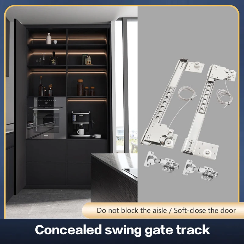 

Retractable Side Mount Folding Pivot Door Hardware Concealed Track For Butterfly Wardrobe Pocket Door Accessories Space Saving