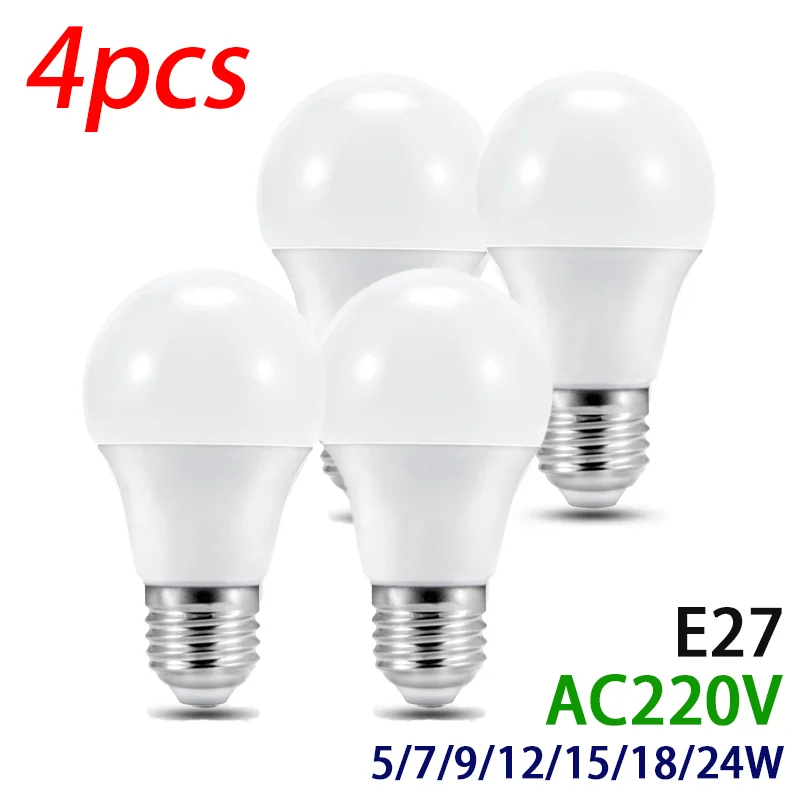 

4pcs LED Bulb Lamps Cool White AC220V E27 5W 7W 9W 12W 15W 18W 24W Lampada Bombilla Living Room Home Bright Luminair Light Bulbs