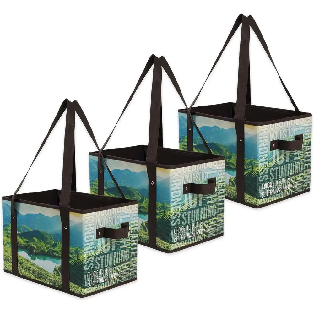 

Eco-Friendly Collapsible Grocery Bags Set with Reinforced Bottom, Premium Foldable Storage Cubes (3-Pack)