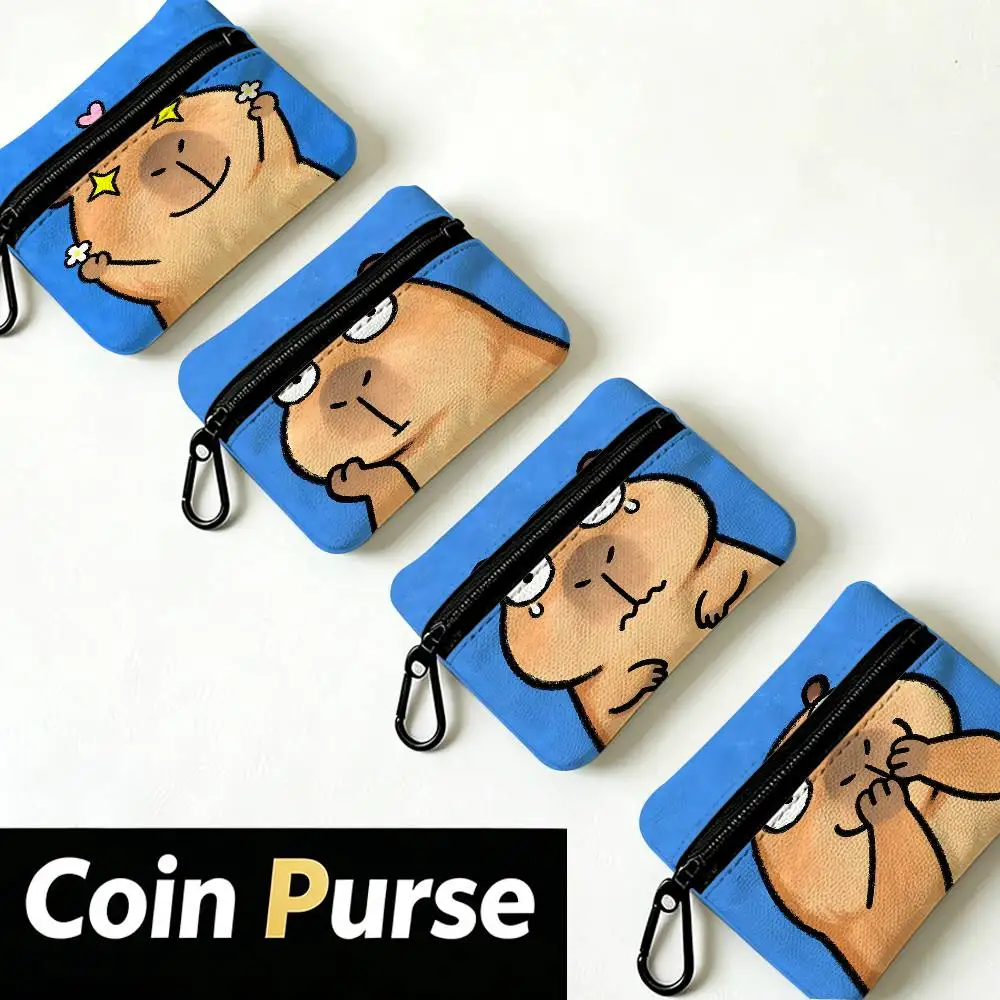 Cute Capybara Oxford Fabric Mini Coin Wallet Smooth Zipper Hanging Design Multi-use Small Storage Bag For Travel