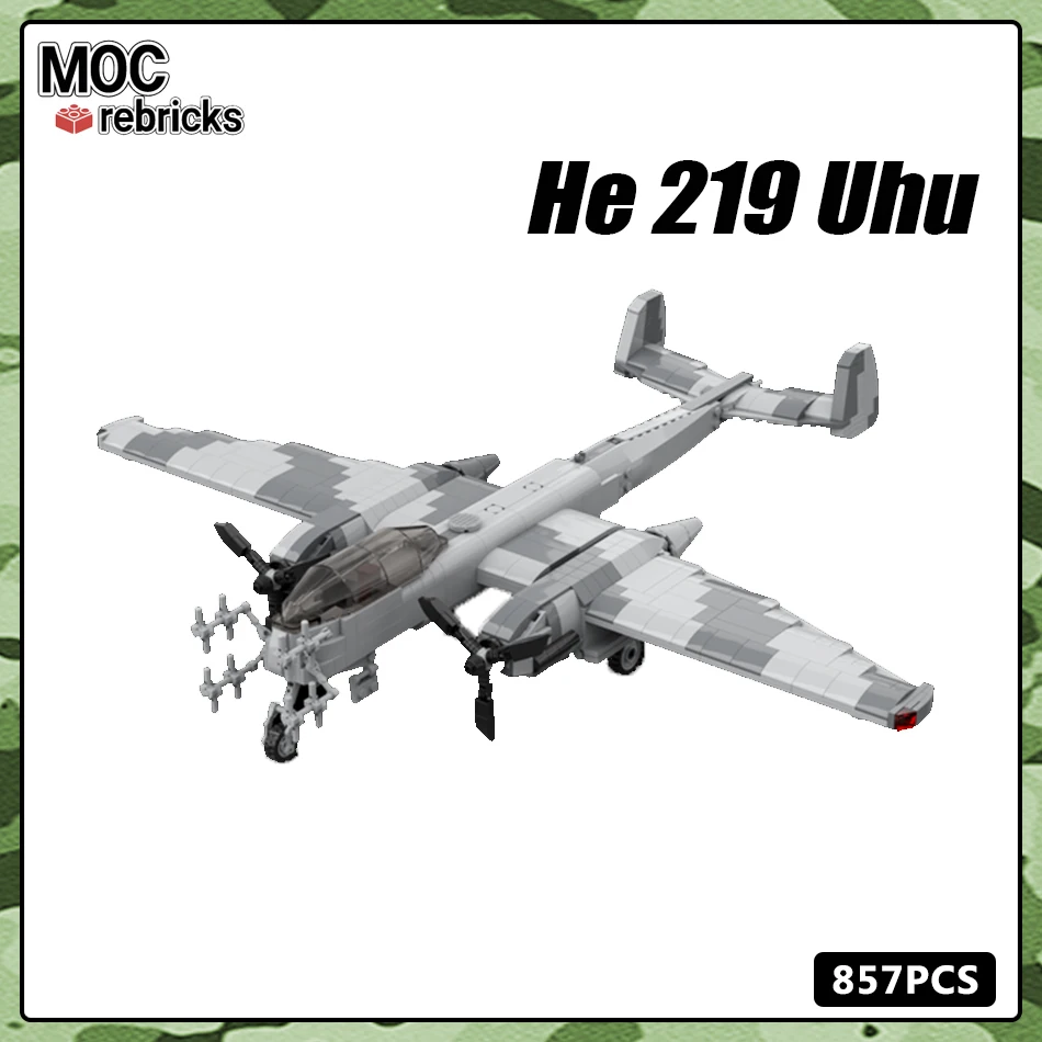 

WW2 Military Series Germany Air Force Heinkel HE 219 Uhu Night Fighter MOC Building Block Aircraft Weaponry Model Bricks Toys