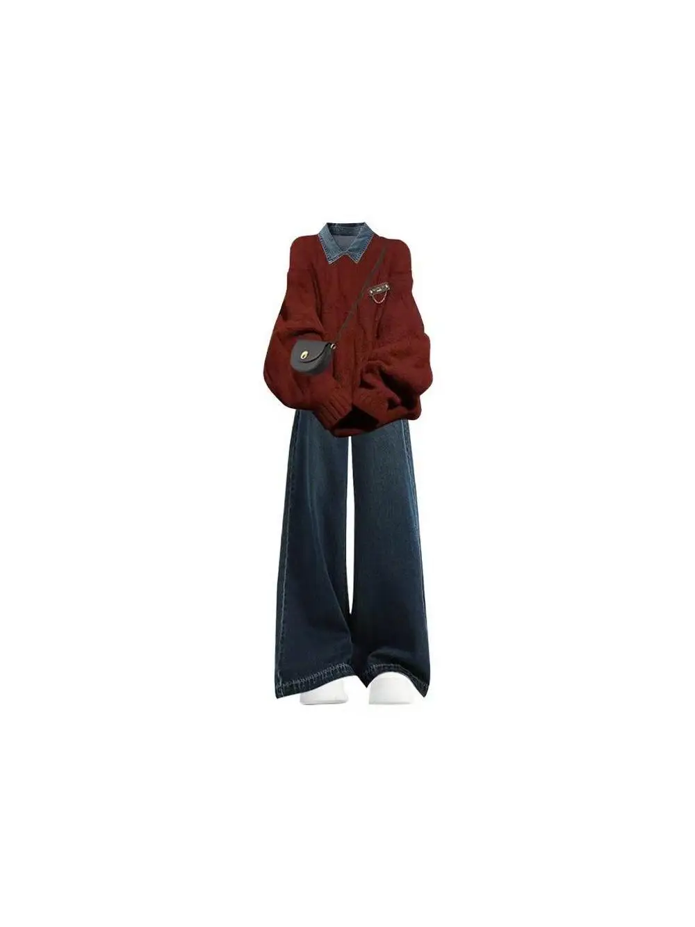 플러스 사이즈 여성용 슬리밍 니트 스웨터 세트 레드 이너 데님 티셔츠 투피스 수트 패셔너블 플러스 사이즈 의류 세트