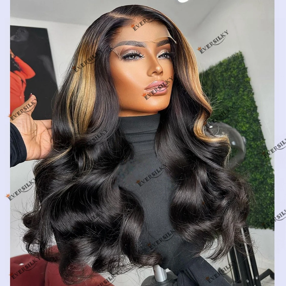 

Peruvian Glueless HD Lace Closure Human Hair Wig for Black Women Face Frame Medium Honey Blonde Highlighted 360 Lace Frontal Wig