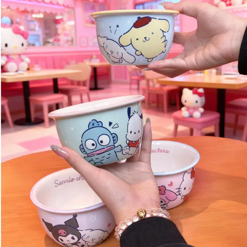 4.7 inch Sanrio Cartoon Kuromi Porcelain Bowl 490ml Cute Children's Rice Bowls Household Cereal Noodles Bowl Ceramic Kitchenware