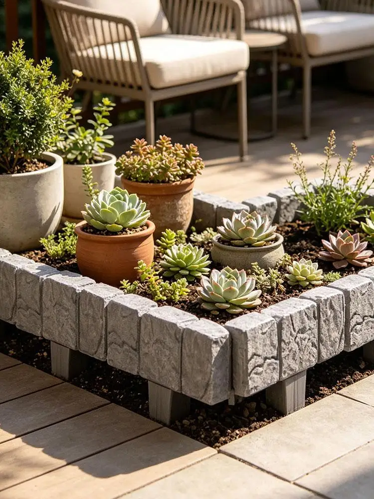 1/5pcs Garden Fence Imitation Stone Plant Support Stake Outdoor Edging Decorative Border DIY Lawn Yard Landscape Plant Fence