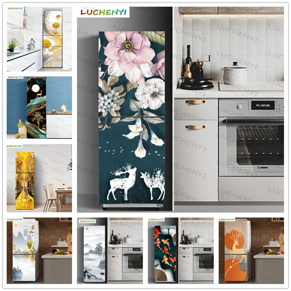 

Papel de pared Custom landscape rose moose 3d fridge sticker door wallpaper mural, kitchen restaurant shop paper home decor