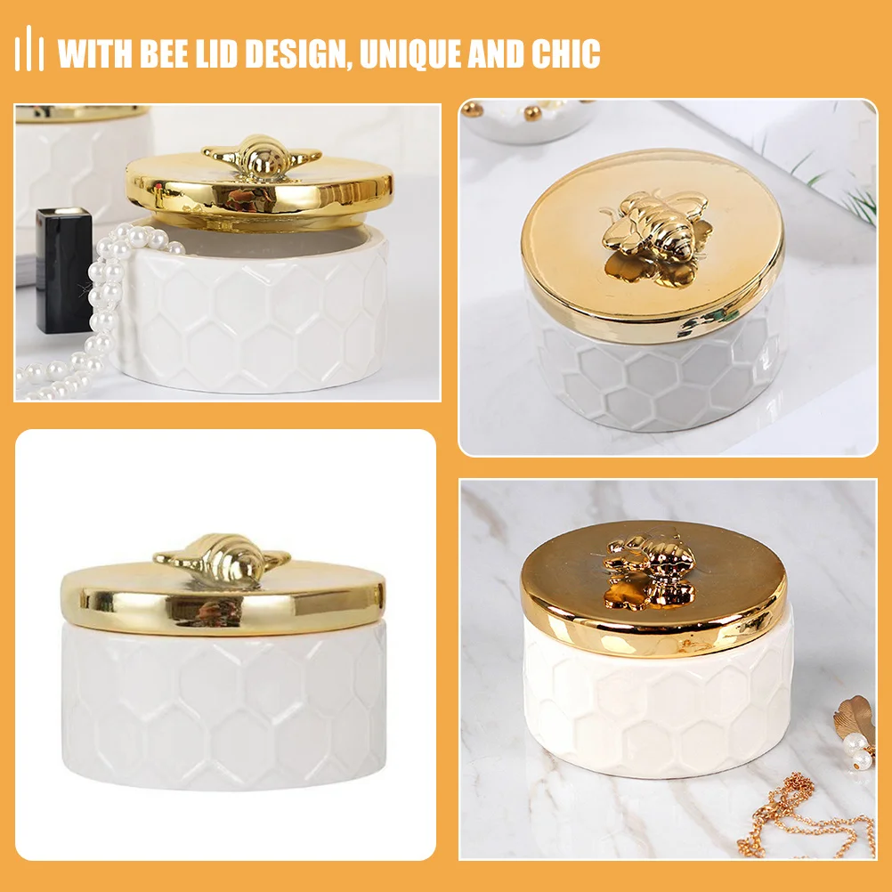 

Ceramic Jewelry Box Bee Lid Decorative Organizer Holder Trinket Storage Container for Vanity Bedroom Living Room